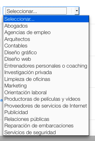 Selecciona las categorías de tu negocio