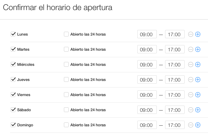 Horario de negocio en Apple Maps